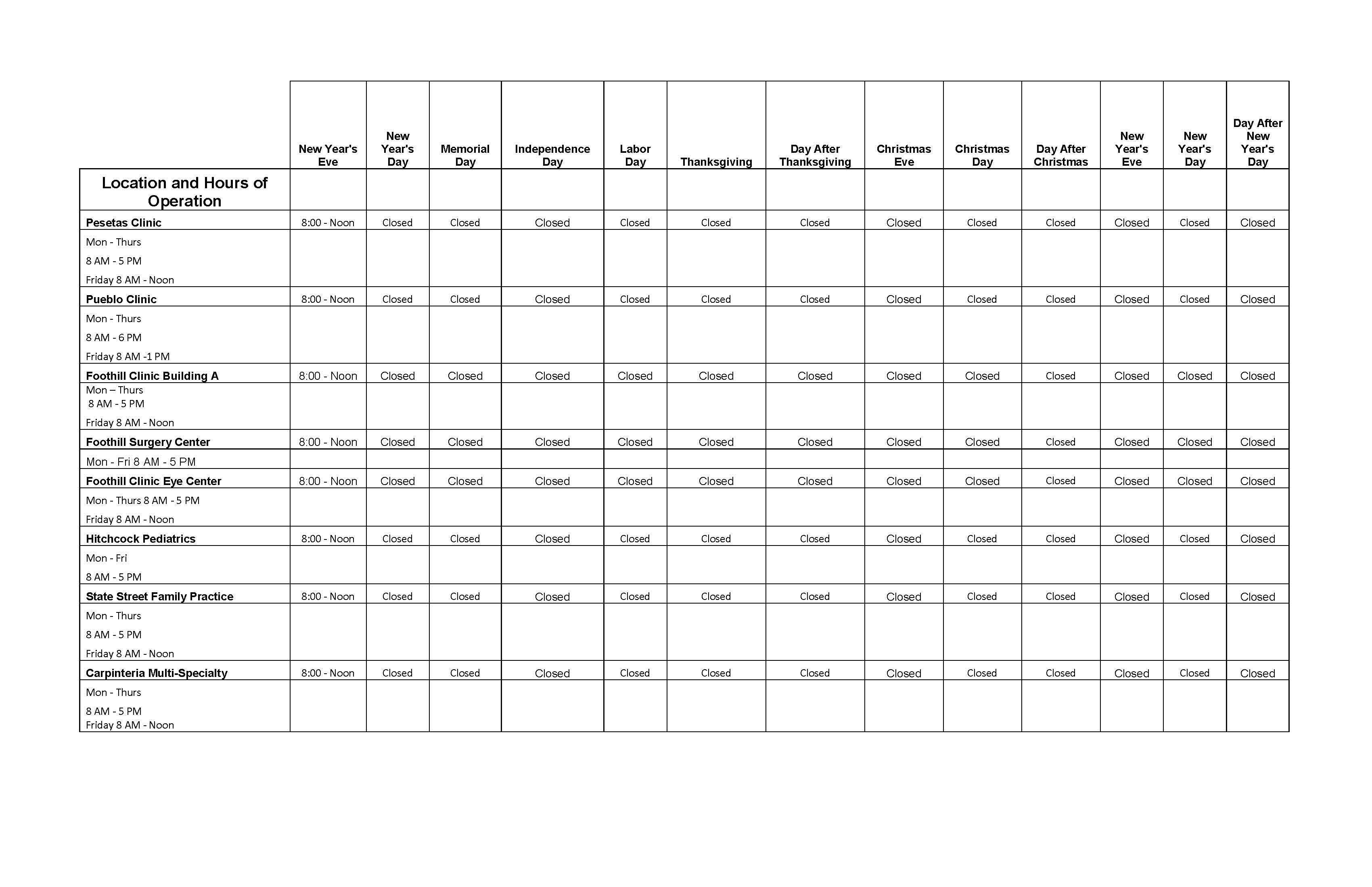 2016SansumClinicHolidaySchedule